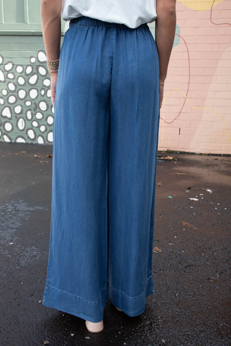 Eugenia Wide Leg Pants, Denim Blue