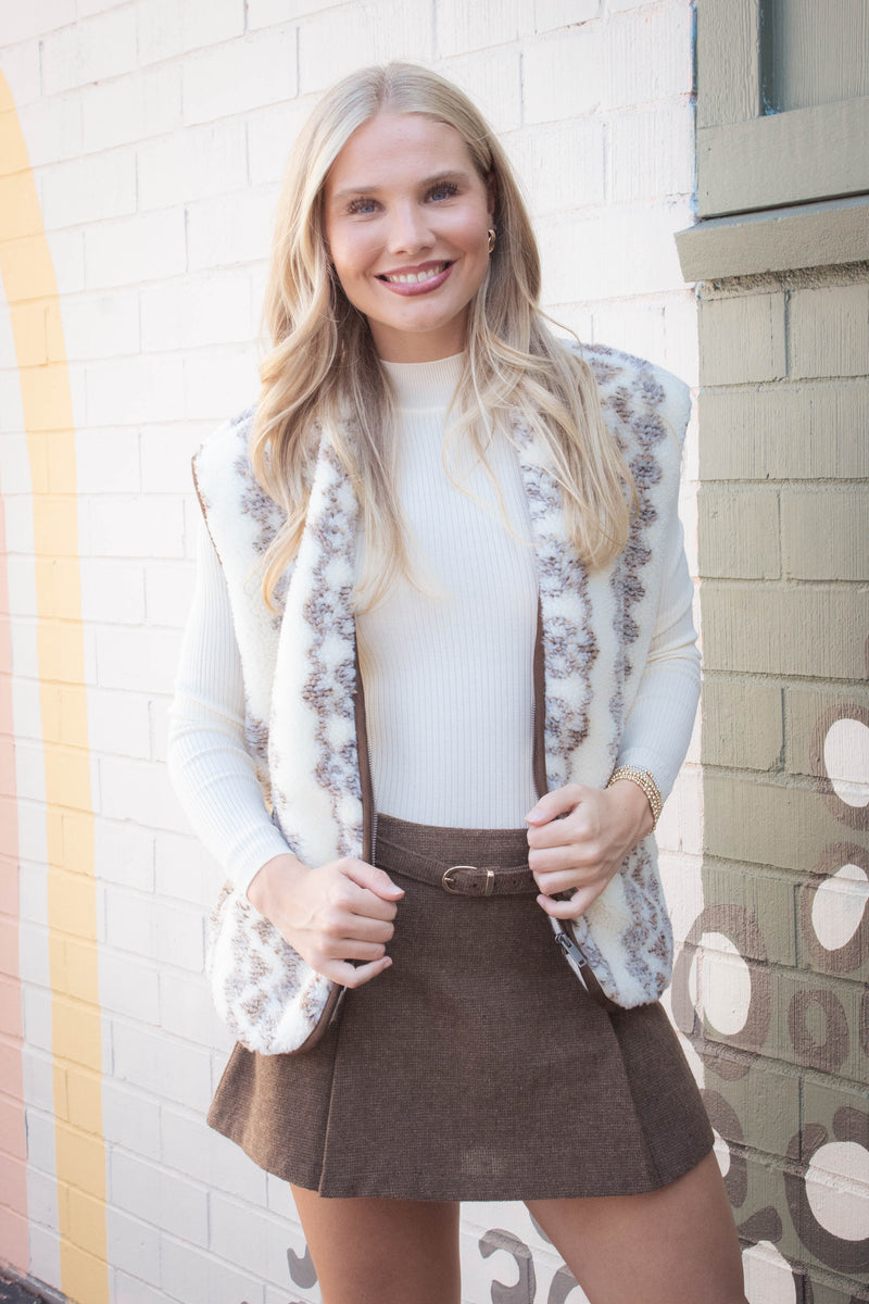 Banff Sherpa Zip Front Vest, Brown | RD Style