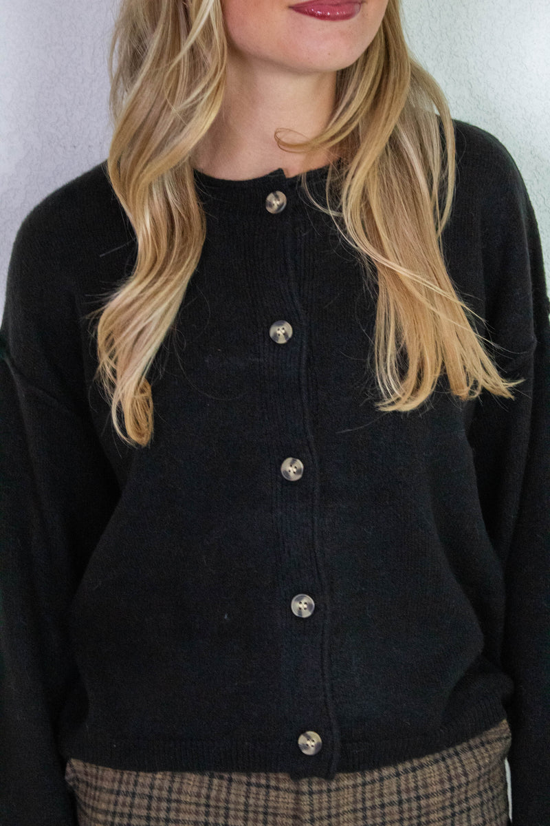 Melina Roll Neck Cardigan, Black