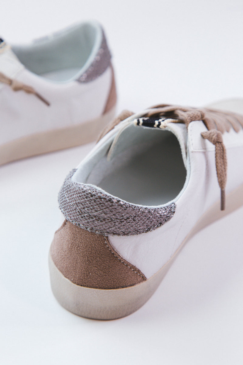Pilar Lace Up Star Sneaker, White/Taupe | SHUSHOP