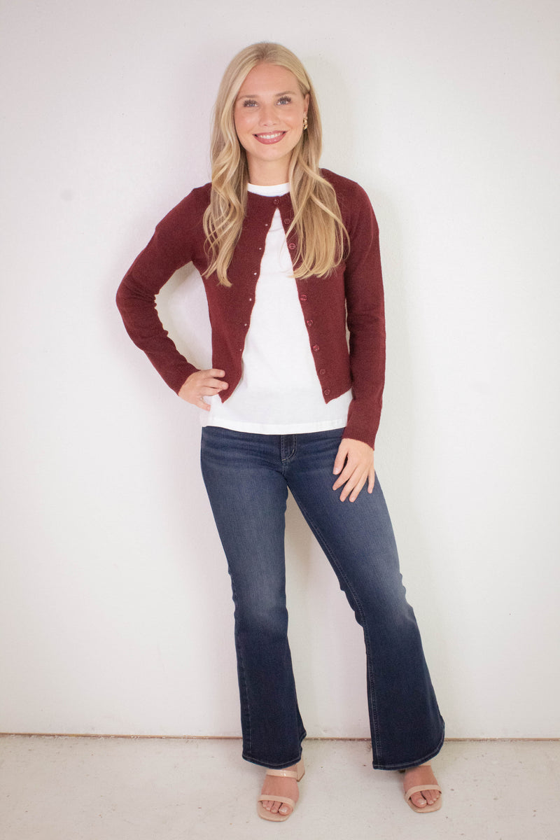 Nia Button Down Cardigan, Burgundy