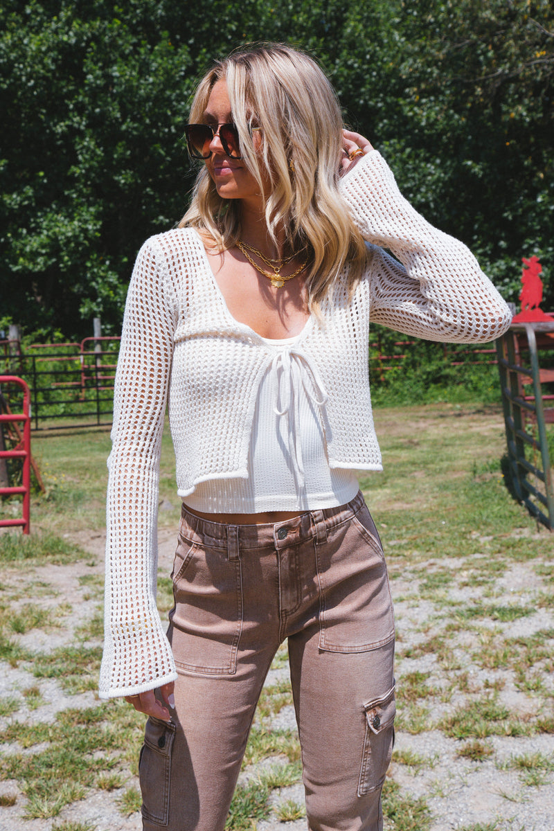 Sincerely Me Crochet Cardigan, Oatmeal