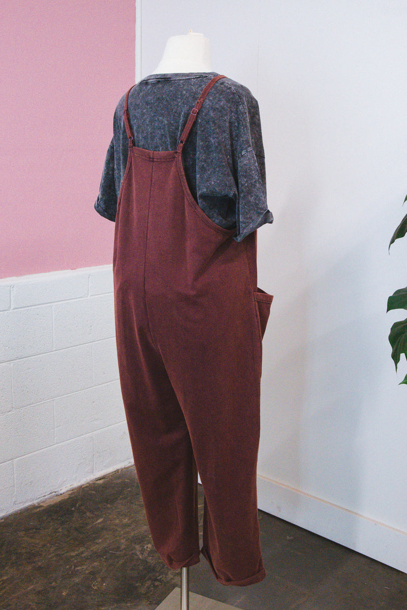 Hazel Relaxed Fit Pocketed Overalls, Washed Plum | Extended Sizes