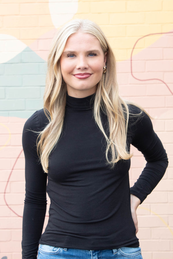 Eleanor Turtle Neck Top, Black