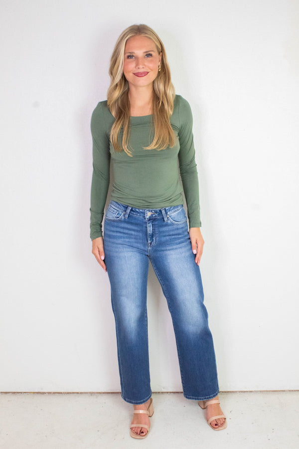 Della Layered Round Neck Top, Olive