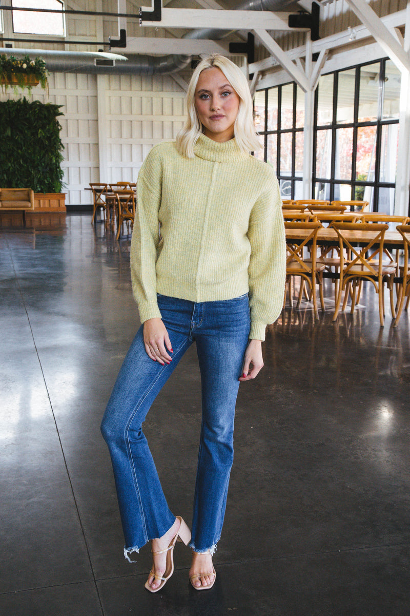 Be True Turtleneck Knit Sweater, Lime