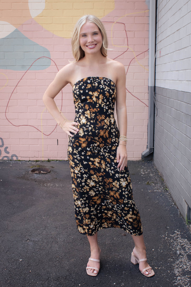 With Ease Tube Midi Dress, Black Multi | Sadie & Sage North & Main Clothing Company With Ease Tube Midi Dress, Black Multi | Sadie & Sage North & Main Clothing Company