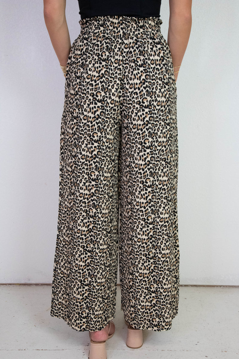 Rowan Textured Elastic Waist Pants, Mocha Leopard