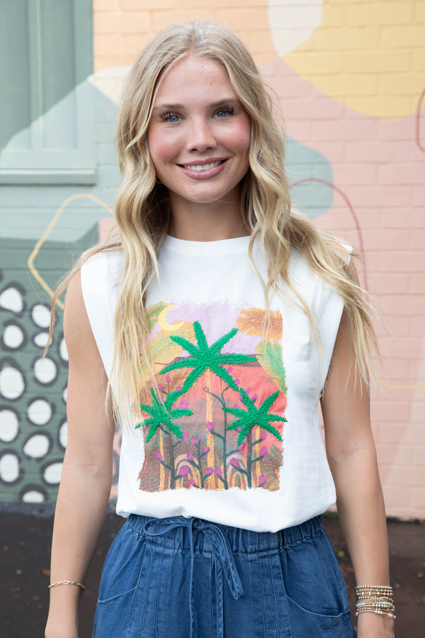 Hanna Palm Tree Graphic Tee, Off White-Multi