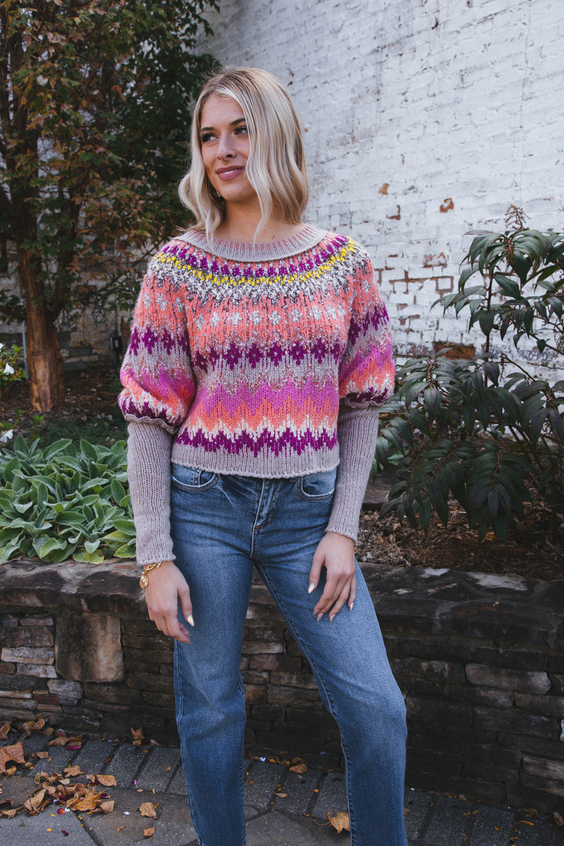 Home For The Holidays Sweater, Raspberry Combo | Free People
