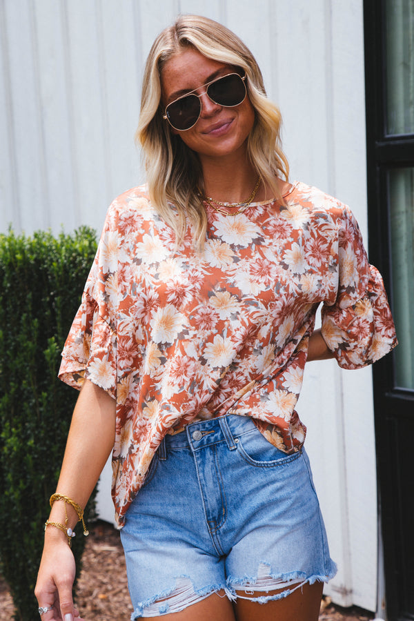 Fiona Floral Blouse, Rust | Extended Sizes Available