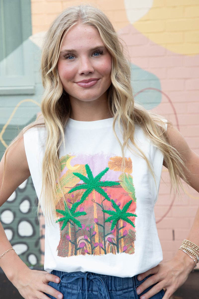 Hanna Palm Tree Graphic Tee, Off White-Multi