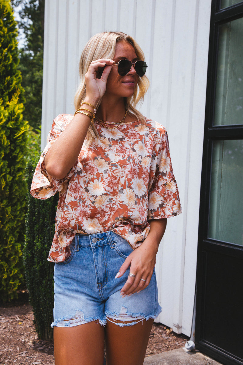 Fiona Floral Blouse, Rust | Extended Sizes Available
