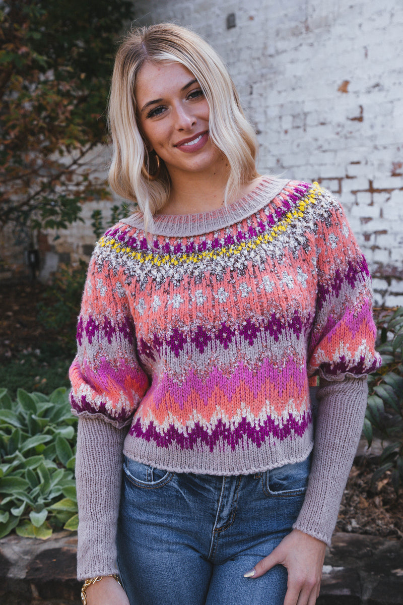 Home For The Holidays Sweater, Raspberry Combo | Free People