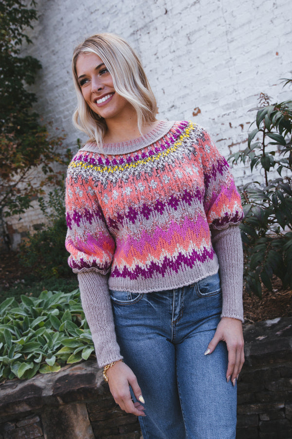 Home For The Holidays Sweater, Raspberry Combo | Free People