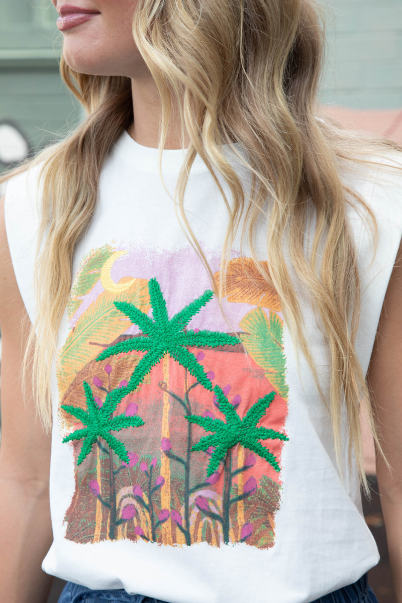 Hanna Palm Tree Graphic Tee, Off White-Multi
