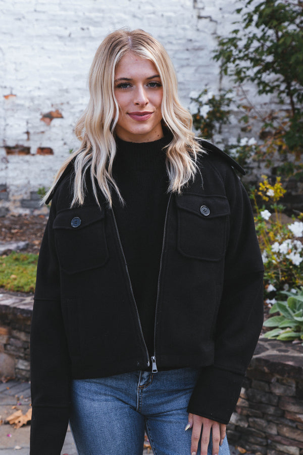 Stassi Zip Up Jacket with Lapel, Black | Velvet Heart