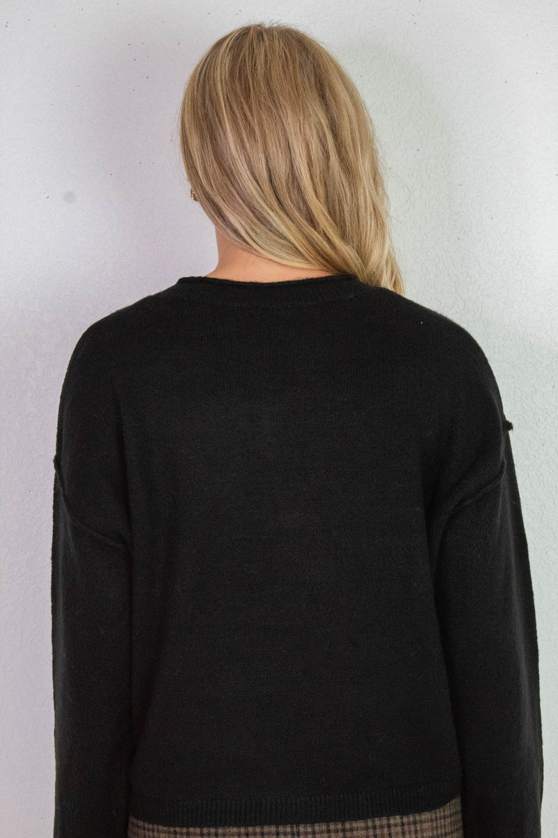 Melina Roll Neck Cardigan, Black