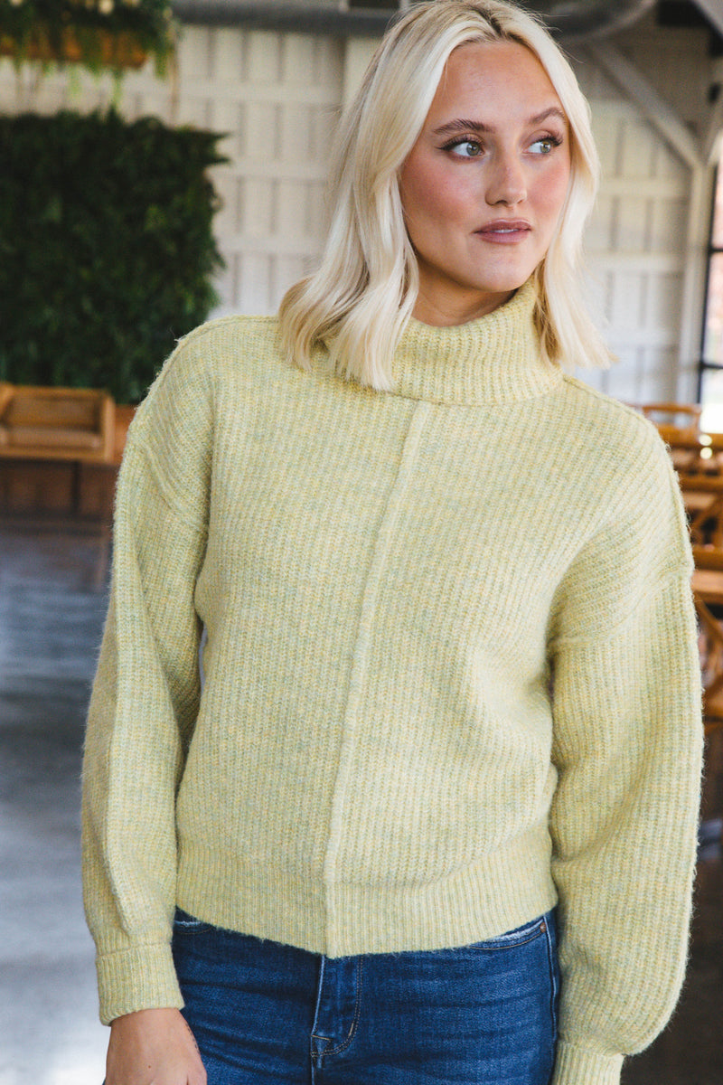Be True Turtleneck Knit Sweater, Lime
