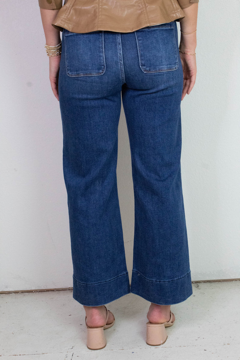 Kaia Crop Wide Leg Patch Pocket Jeans, Dark