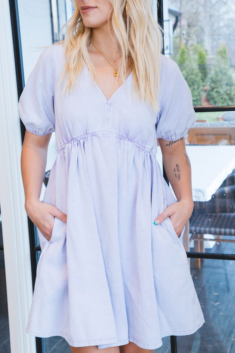 Kylie Elastic Waist Denim Dress, Lilac