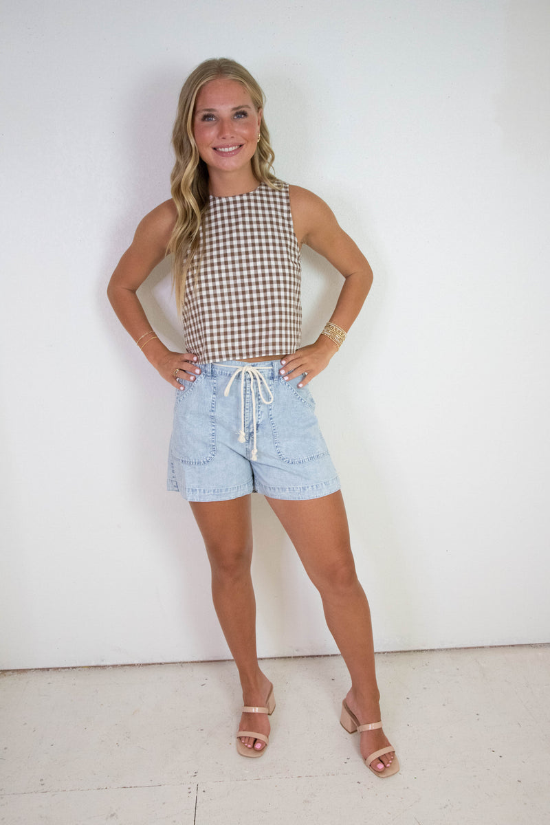 Zoe Gingham Print Top, Mocha