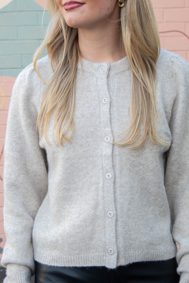 Parker Puff Sleeve Cardigan, Taupe