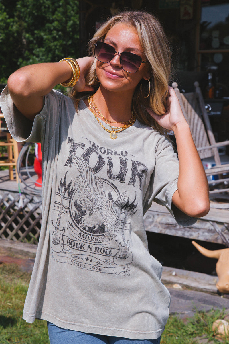 World Tour Rock N Roll Since 1976 Graphic Tee, Mocha