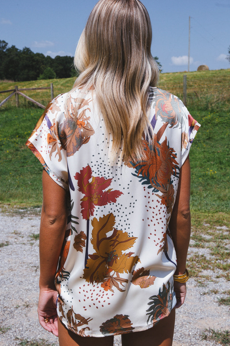 Serena Satin Floral Blouse, Cream