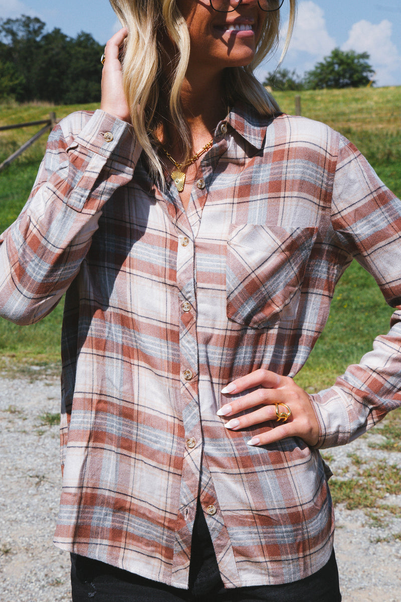 Fall Back Plaid Flannel Shirt, Almond