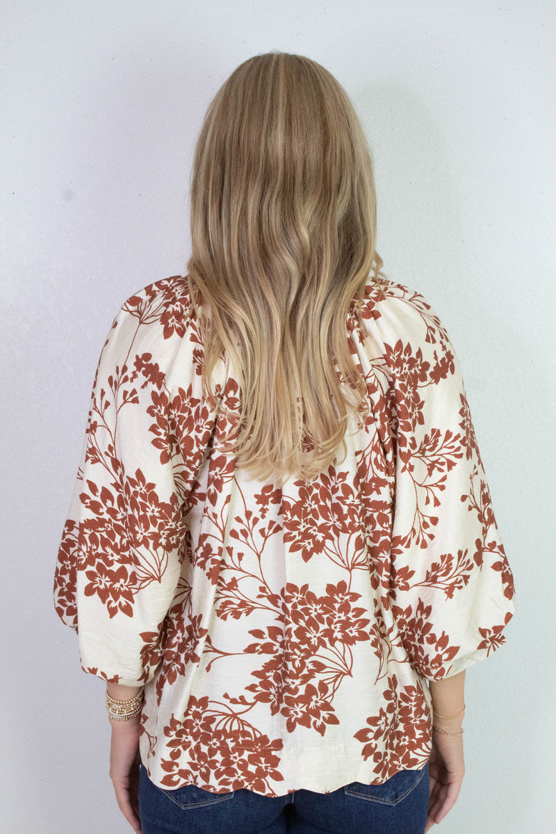 Zorina Cherry Blossom Print Blouse, Caramel