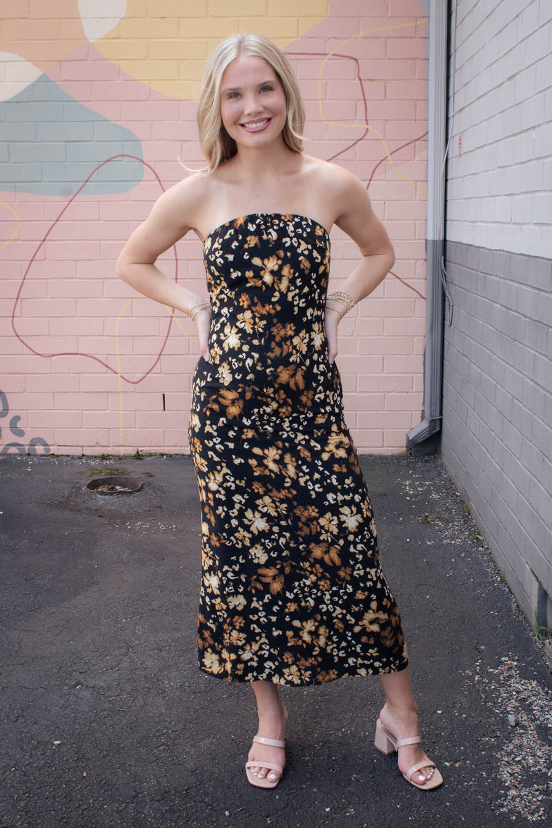With Ease Tube Midi Dress, Black Multi | Sadie & Sage
