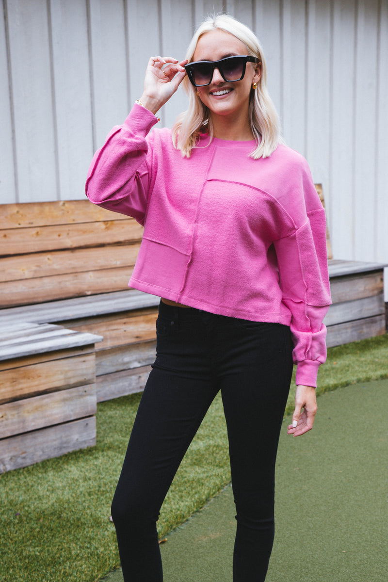 Paige Contrast Knit Top, Pink