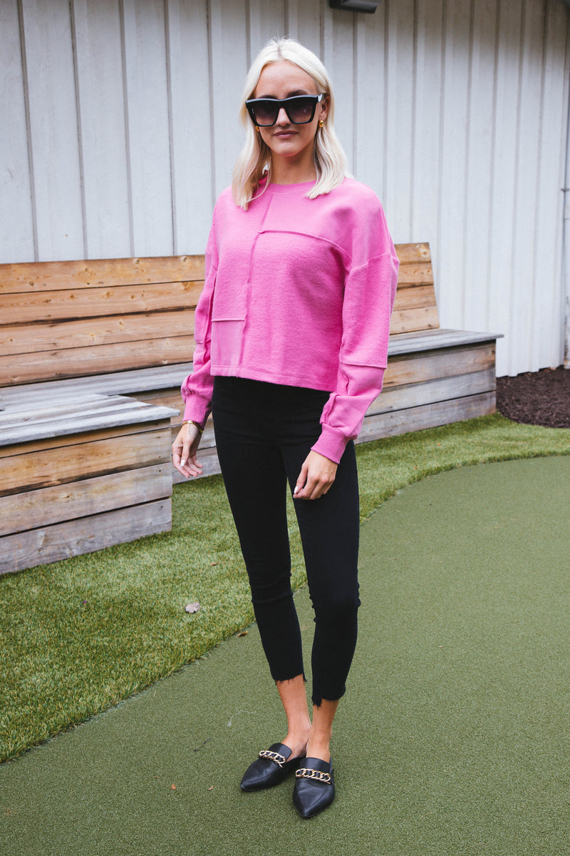 Paige Contrast Knit Top, Pink