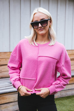 Paige Contrast Knit Top, Pink