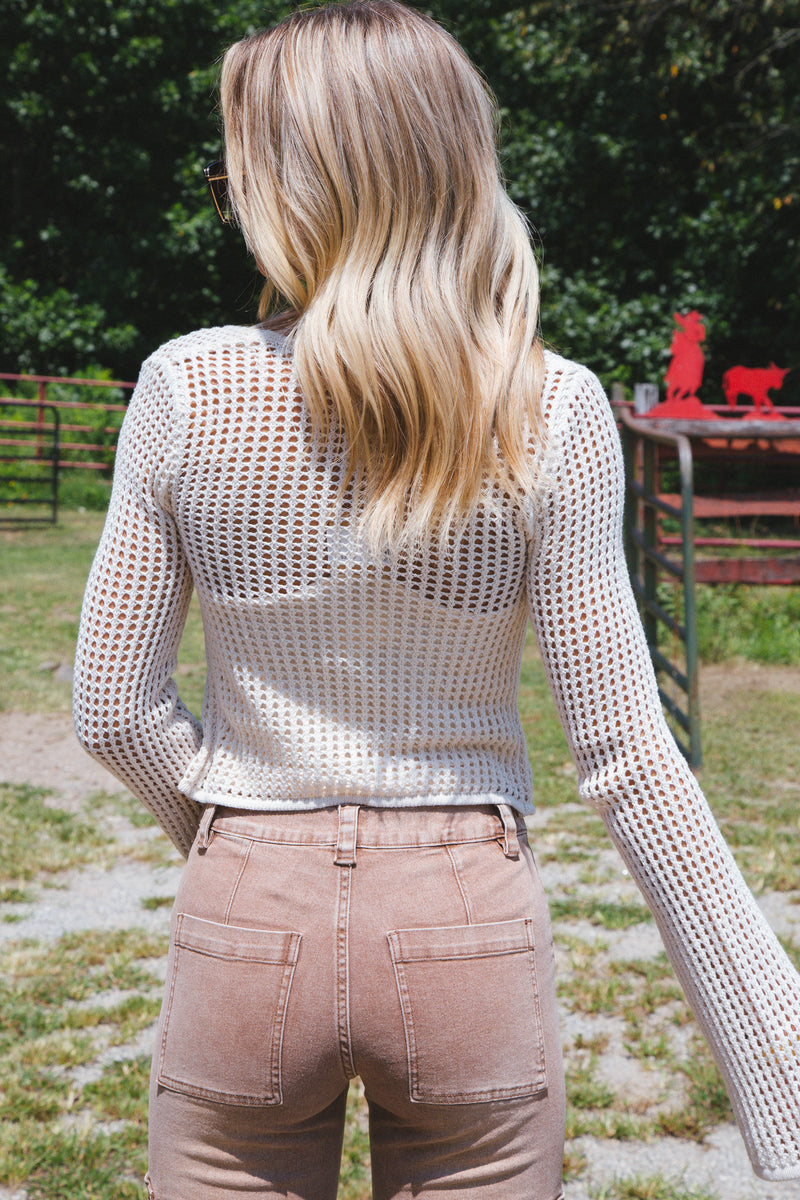 Sincerely Me Crochet Cardigan, Oatmeal
