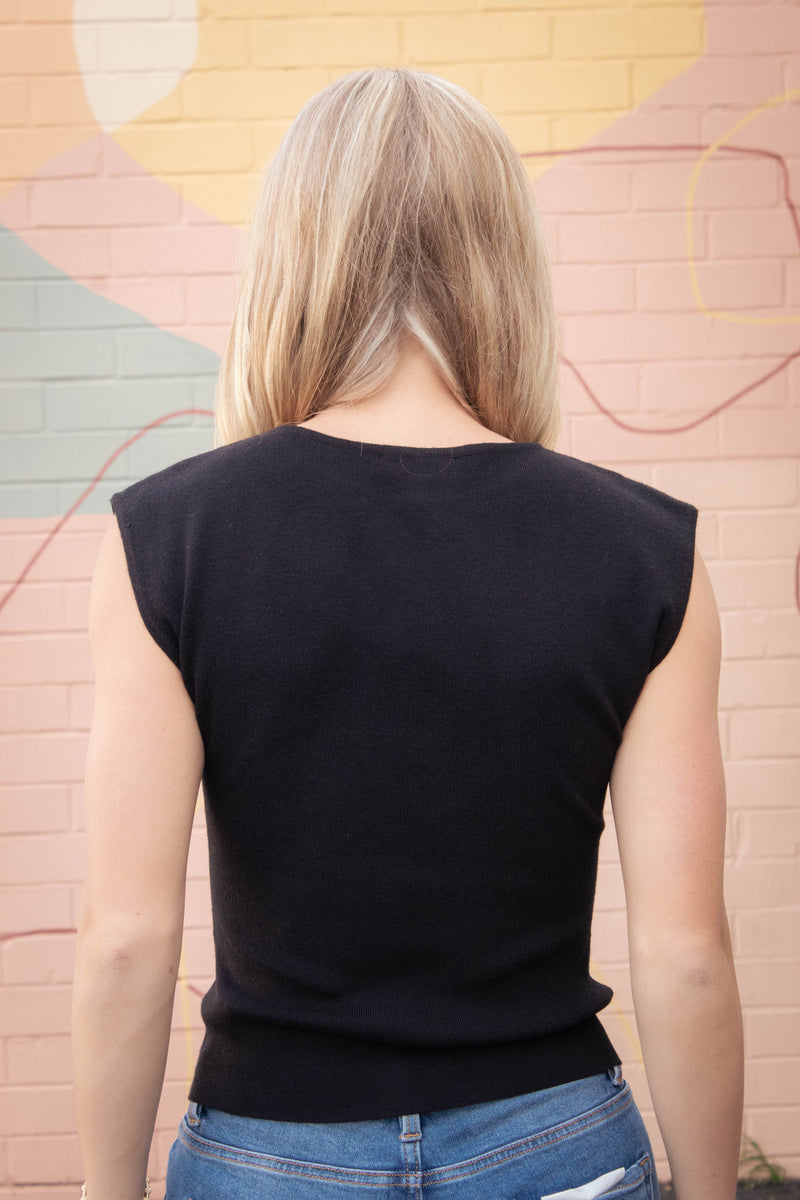 Nova Boat Neck Sleeveless Sweater, Black