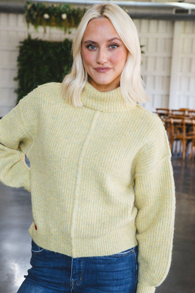 Be True Turtleneck Knit Sweater, Lime