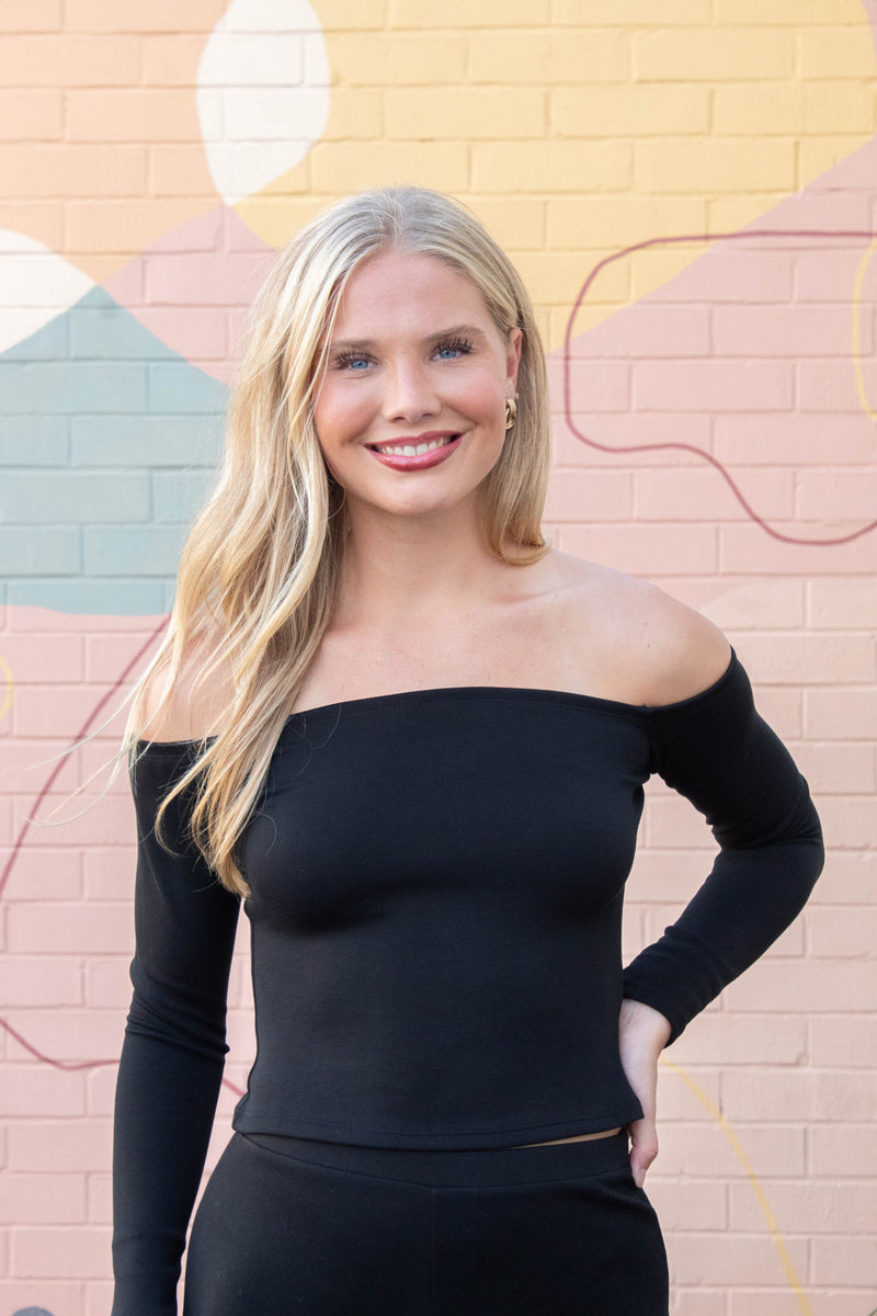 Hustle Off Shoulder Knit Top, Black | Sadie & Sage