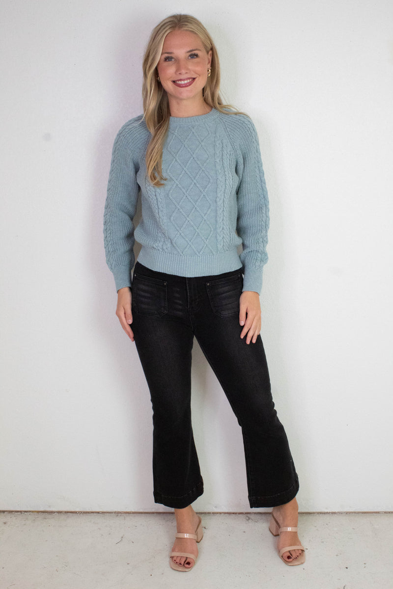 Amelia Patch Pocket Ankle Flare Jeans, Black