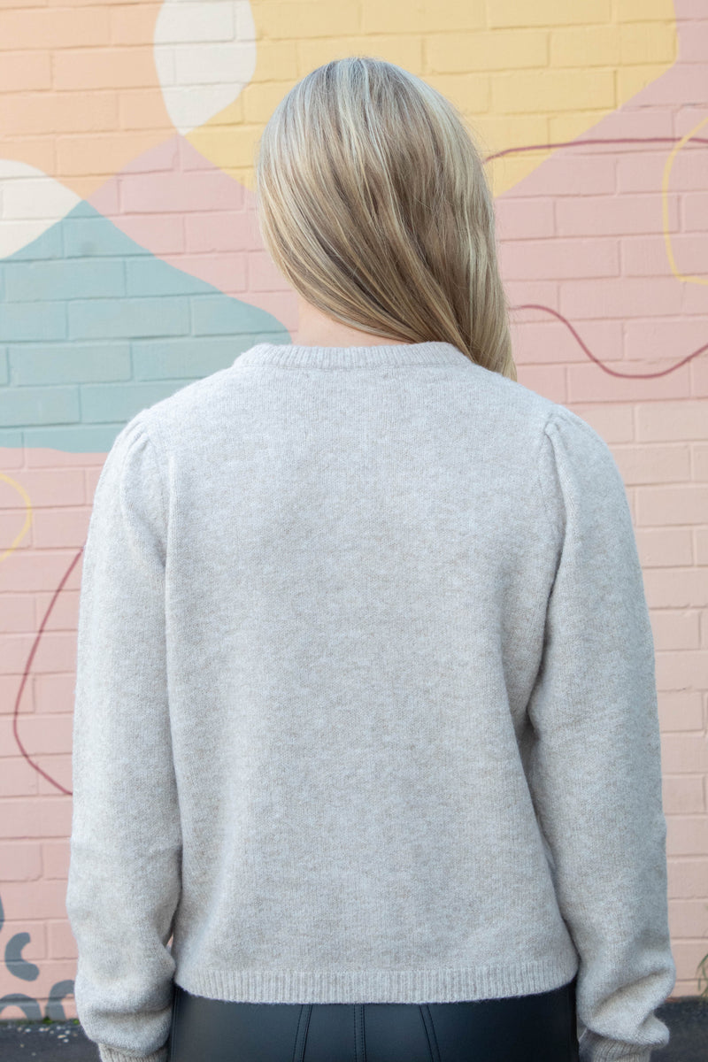 Parker Puff Sleeve Cardigan, Taupe