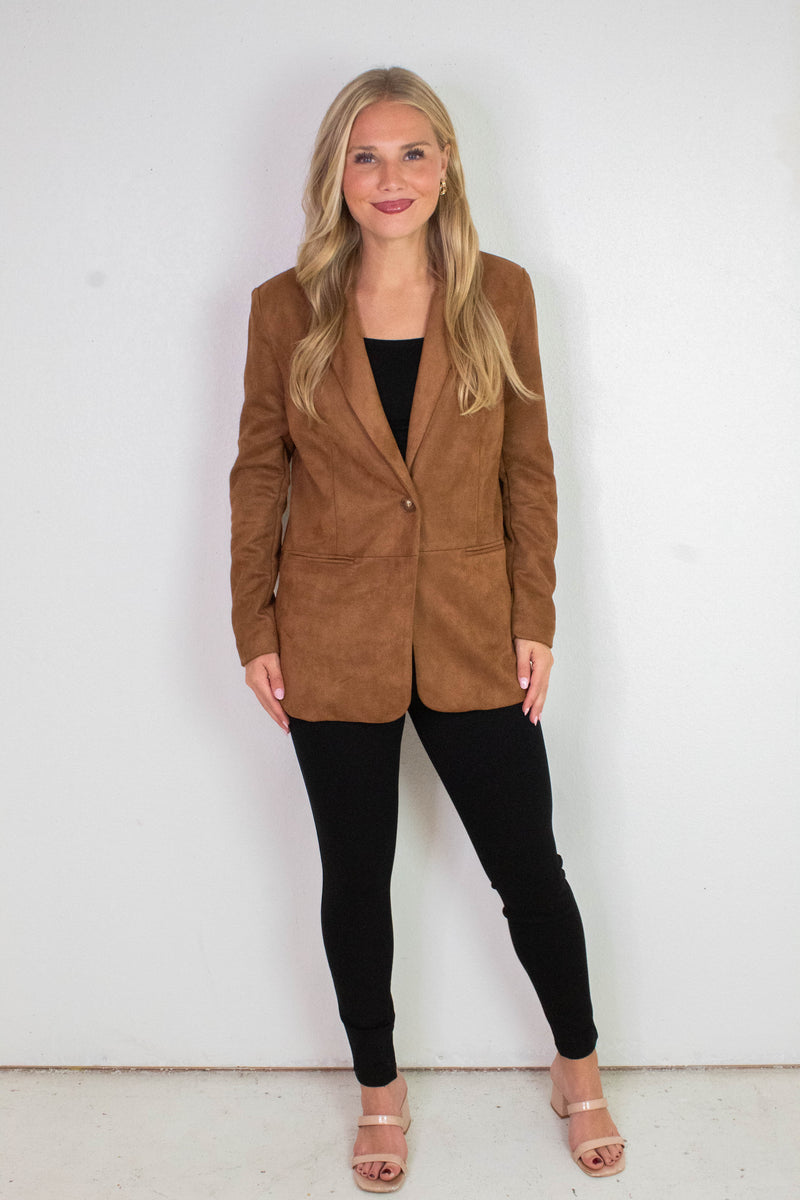 Miranda Faux Suede Blazer, Cognac