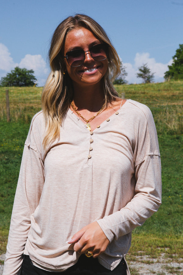 Bence Button Knit Top, Oatmeal