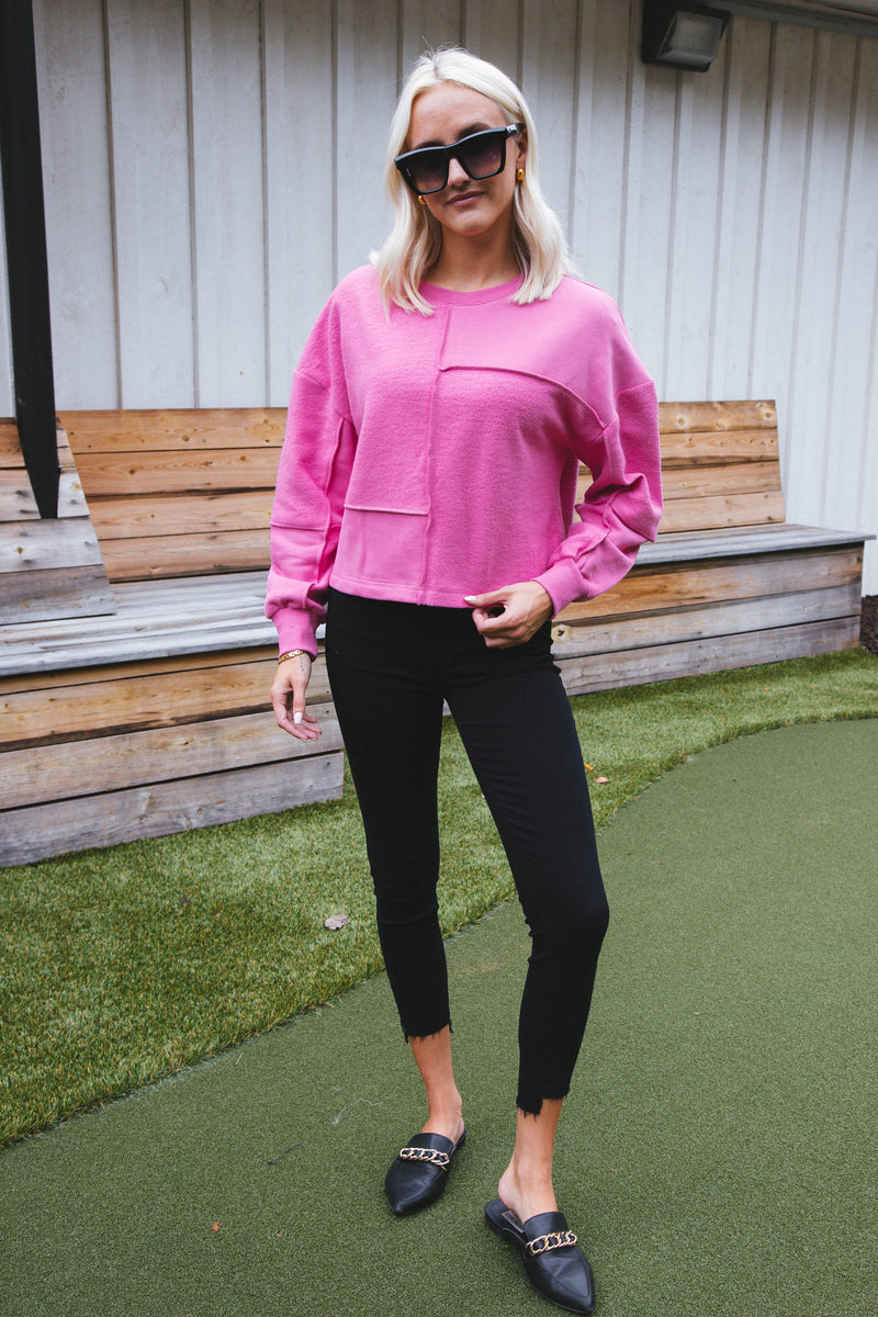 Paige Contrast Knit Top, Pink