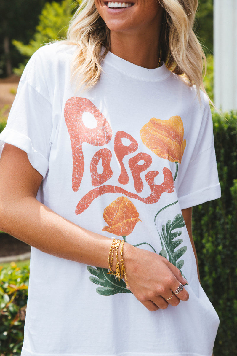 August Poppy Graphic Tee, Vintage White | Girl Dangerous Small / Vintage White