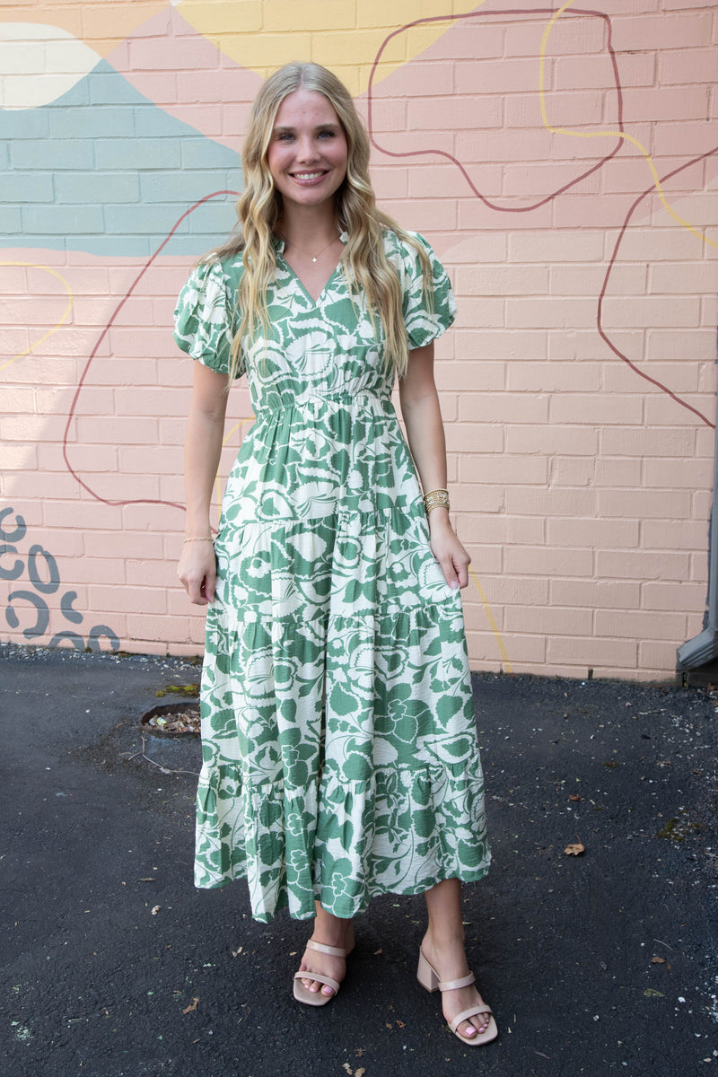 Iris Printed Maxi Dress, Sage