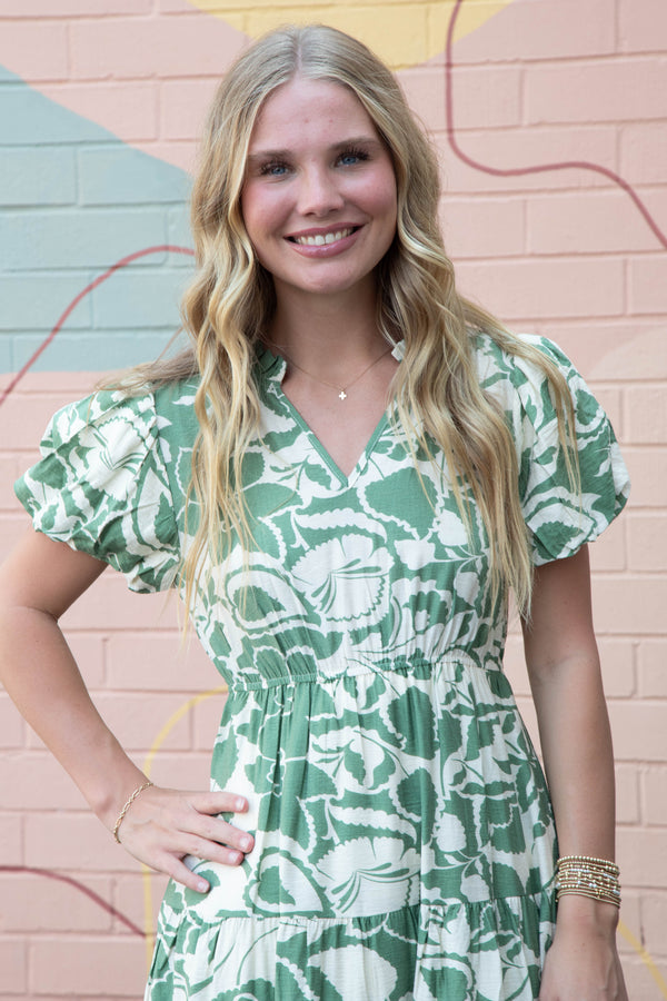 Iris Printed Maxi Dress, Sage