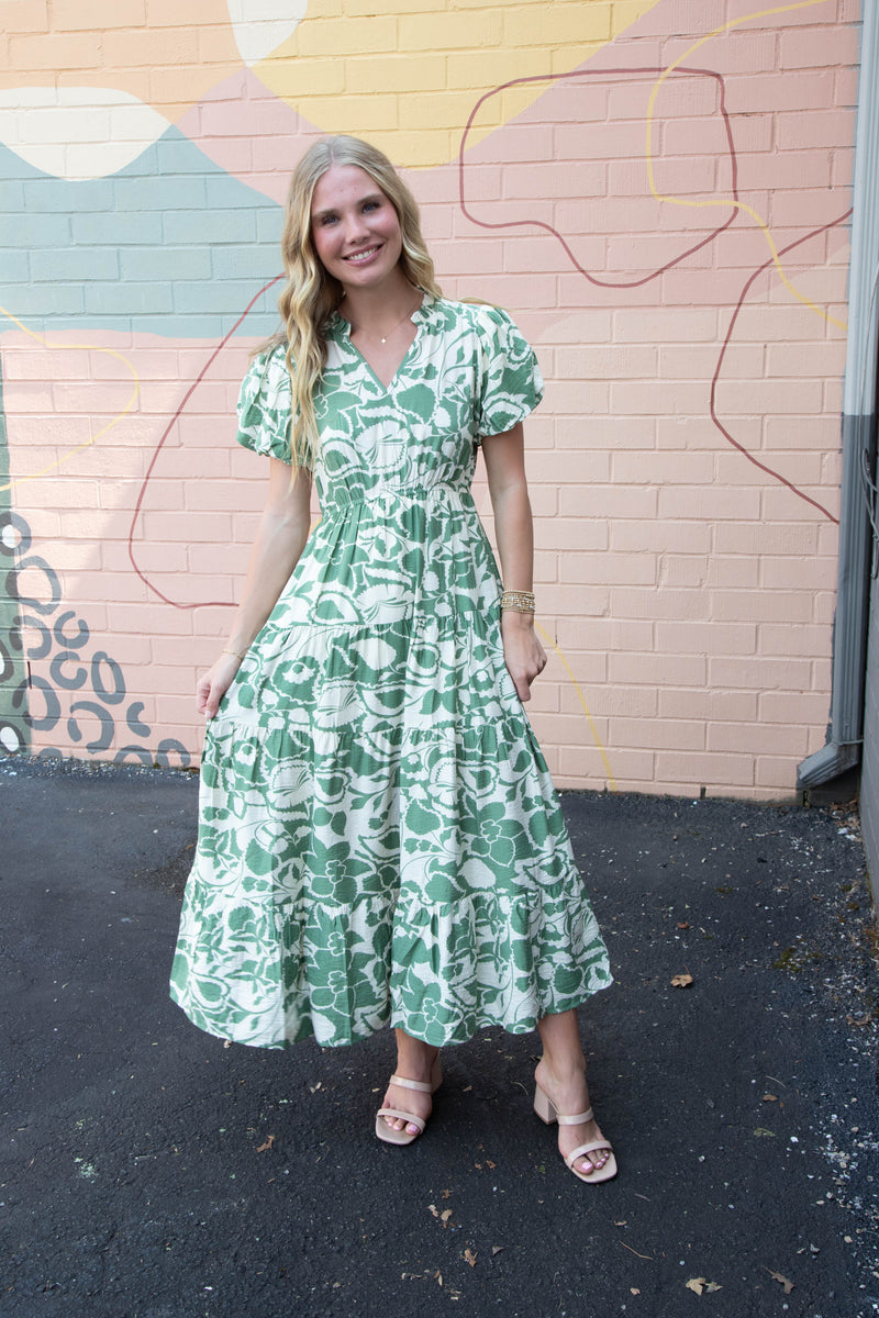 Iris Printed Maxi Dress, Sage
