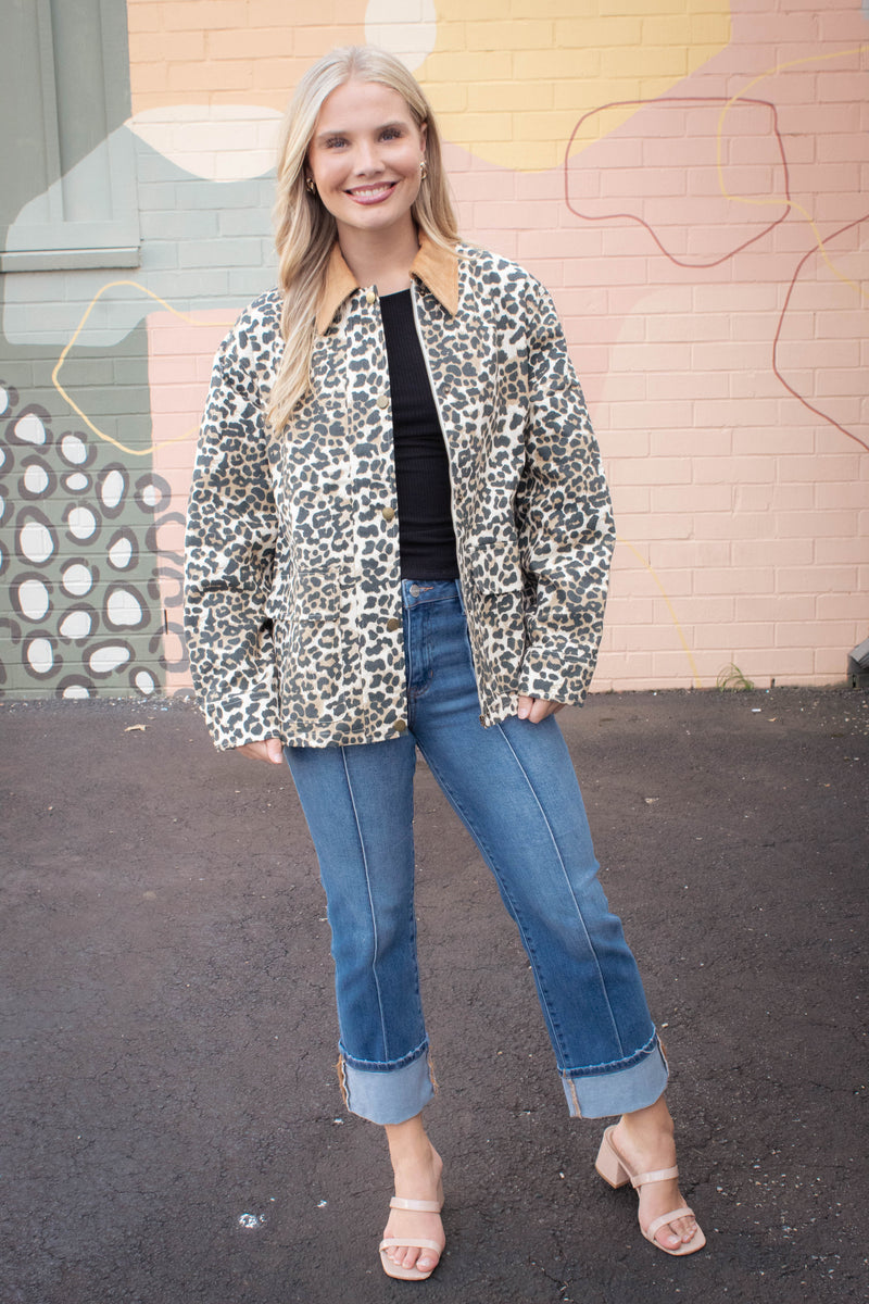 Rooney Printed Denim Jacket, Leopard
