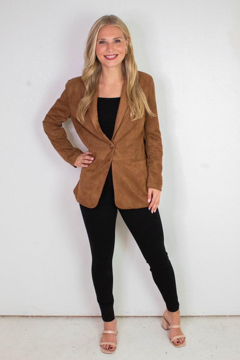 Miranda Faux Suede Blazer, Cognac